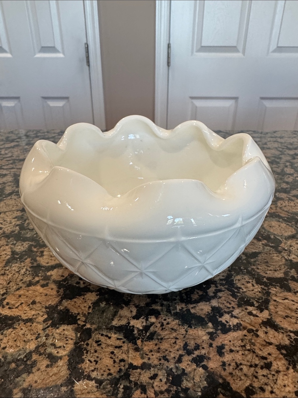 White Ceramic Scalloped Decorative Milk Glass Bowl